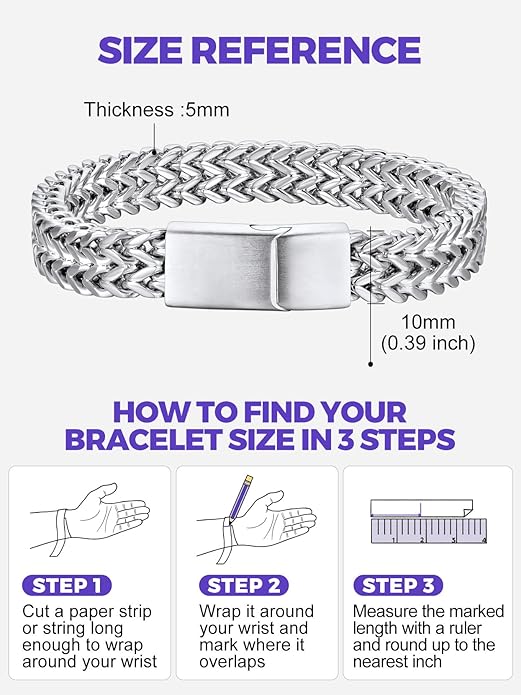Richsteel Bracelets for Men 6mm/10mm/12mm Width Stainless Steel With Sturdy Clasp Franco Curb Chain Mens Bracelet 7.4/8.2/9 Inches Length