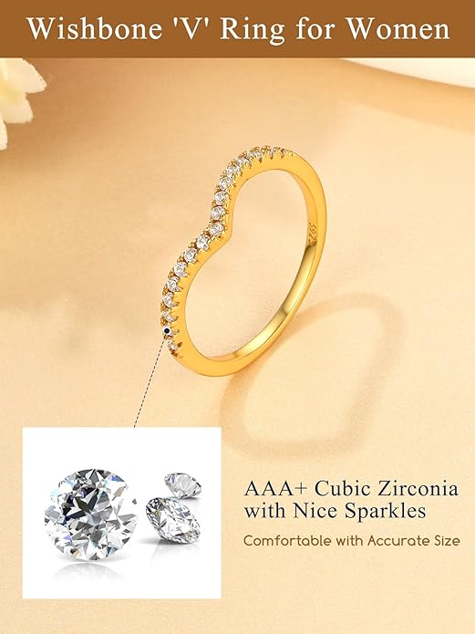 Suplight 925 Sterling Silver Wedding Band Rings, Full Cubic Zirconia Wishbone Ring Love/Lucky Engagement Promise Rings For Women, Size 4-12 (with Gift Box)