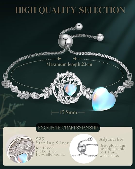 FANCIME Tree of life Birthstone Bracelet for Women Sterling Silver Tree Jewelry Birthstone Charm Bracelet Gemstone Anniversary Birthday Christmas Gifts for Wife Mom Her