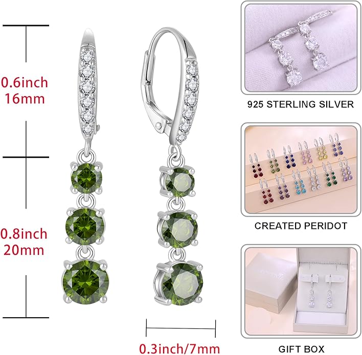 Starchenie Dangle Drop Earrings for Women 925 Sterling Silver Leverback Earrings Birthstone Jewelry