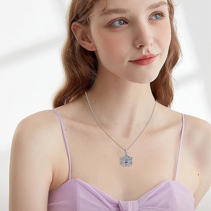 Evil Eye Necklace 925 Sterling Silver Lotus Flower Necklace Spiritual Necklace Jewelry for Women