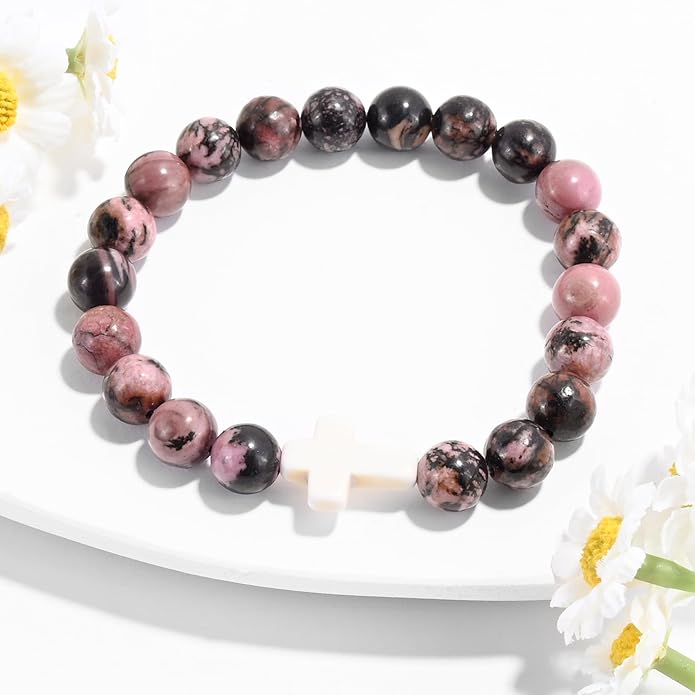VIBILIA Cross Beaded Bracelets for Women, Inspirational Natural Heart Religious Bracelets for Women, Birthday Christian Gifts for Women on Thanksgiving Christmas Gifts