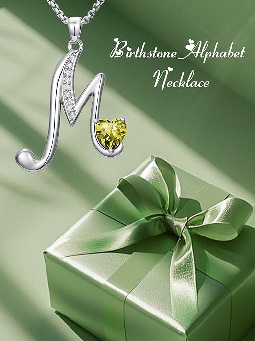 Christmas Gifts for Women Alphabet A to Z Initial Birthstone Pendant Necklaces for Women - 18k White Gold Plated Personalized Name Jewelry Valentine Mothers Day Birthday Gifts for Women Her Girlfriend