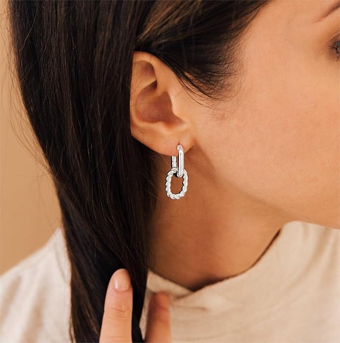 Gold Earrings for Women Trendy, Simple Dainty 14K Gold Plated Paperclip Square Chain Link Dangle Hoops Earrings Pin Stud Huggie Earrings Lightweight Hypoallergenic Minimalist Aesthetic Gold Jewelry for Christmas Gifts