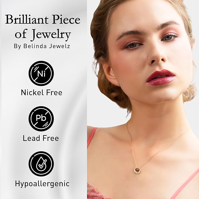 14K Gold Necklace for Women - 7mm Round Natural Gemstone Pendant with 18" Gold Chain - Trendy Birthstone Statement Fine Jewelry - Yellow Gold, Elegant Women's Accessories