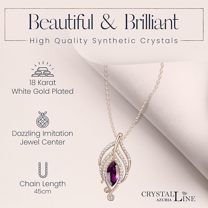 Crystalline Azuria Crystals Simulated Purple Amethyst Set Pendant Necklace 18 inches Earrings 18K Rose Gold Plated for Women