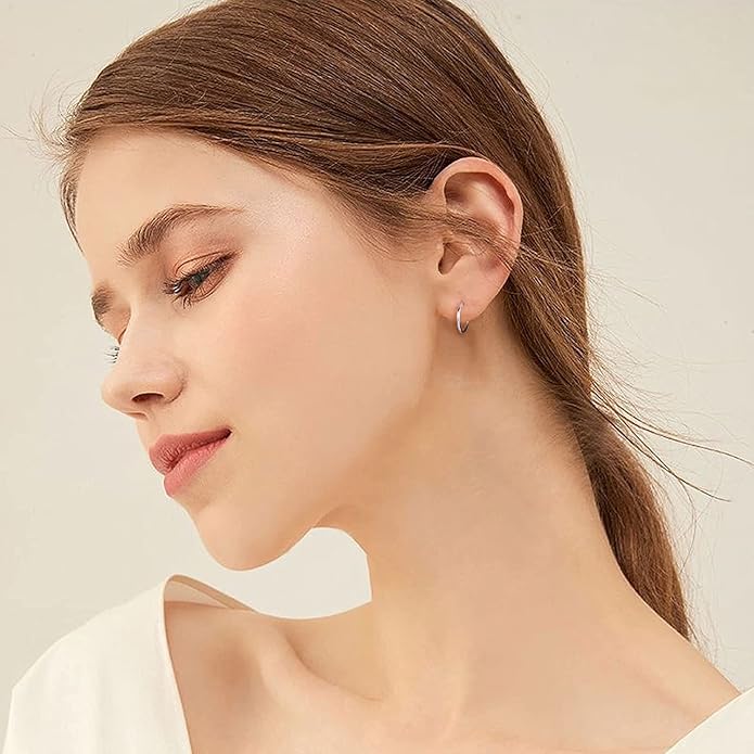 AoedeJ 925 Sterling Silver Hoop Earrings, High Polished Round Tiny Click-Top Hoop Earrings, Small Clasp Hoop Piercing Earrings