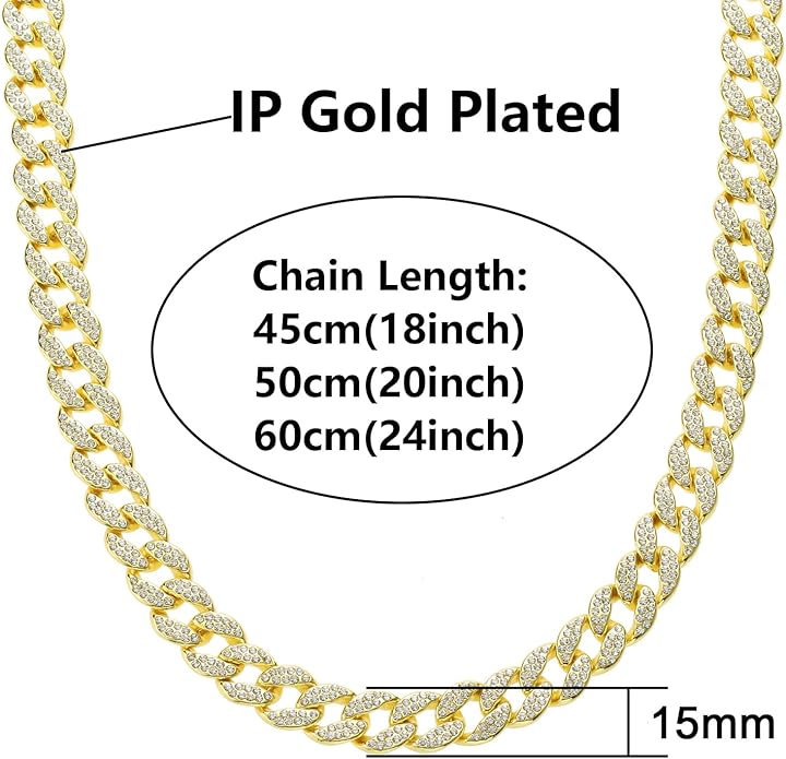 Saintda Cuban Link Chain and Bracelet Set for Men Women Iced Out Diamond Gift for Boys Hip Hop Rapper Jewelry