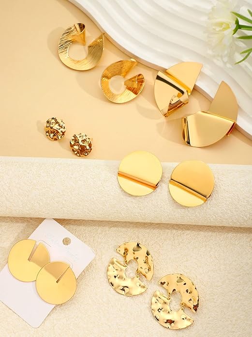 Glenmal 6 Pair Gold Statement Earrings for Women Large Gold Geometric Earrings Woven Twisted Leaf Earring Jewelry Gift