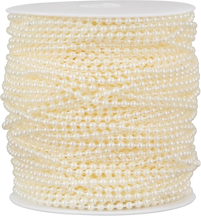 ZPEXRV 164 Feet Faux Pearl Beads Garland 3mm Craft String Pearls for Wedding Centerpiece Christmas Tree and Flowers Decoration DIY(Ivory)