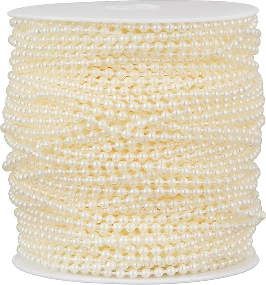 ZPEXRV 164 Feet Faux Pearl Beads Garland 3mm Craft String Pearls for Wedding Centerpiece Christmas Tree and Flowers Decoration DIY(Ivory)