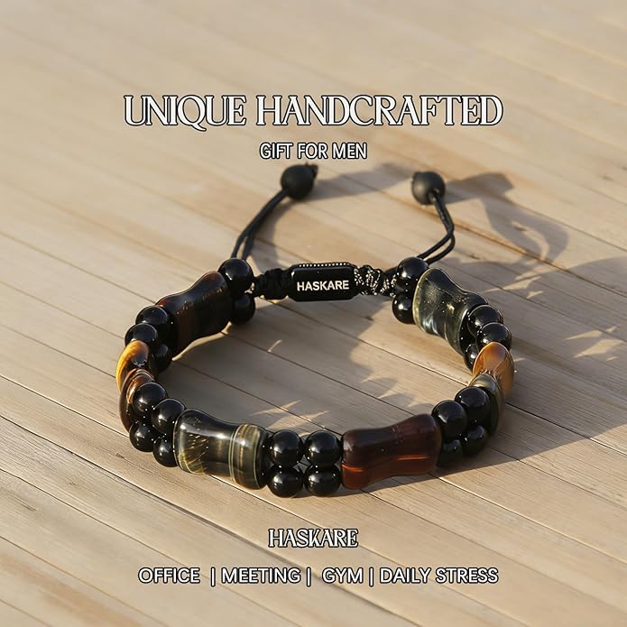 Protection Crystals Mens Bracelet Tiger Eye, Natural Stone Multicolored Tiger Eye Bracelets for Men, HASKARE Healing Crystals Unique Energy Beads Bracelet Gift for Mens Jewelry Trendy Spiritual Relief