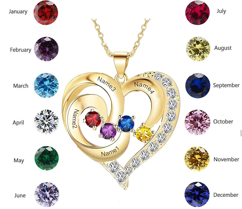 10K 14K 18K Personalized Solid Gold Nautral Diamond Mom Necklace with 1-5 Birthstones for Women Mom Wife,Custom Mother Birthstone Necklace Engraved Name Jewelry Gift for Mothers Day Birthday