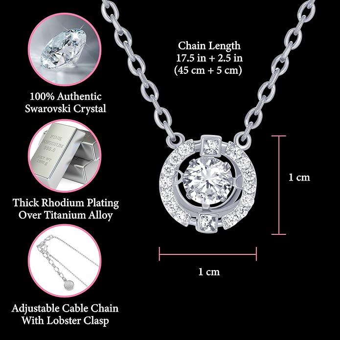 TRYNDI Crystal Halo Silver Pendant Necklace for Women - Wife Presents for Christmas, Mother's Day, Valentine’s Day, Anniversary, Birthday Gifts For Her - Romantic Girlfriend, Soulmate, Wife Birthday Gift Ideas