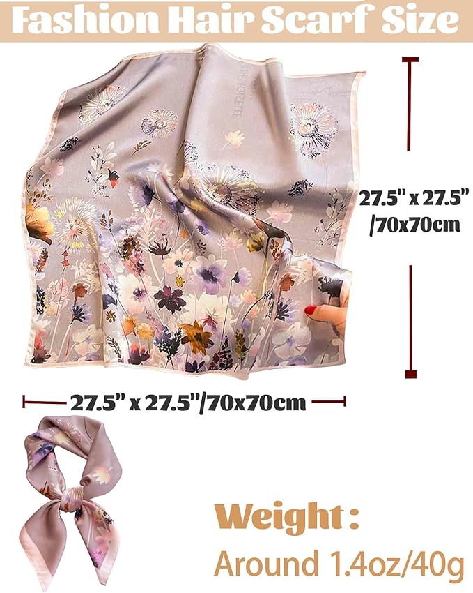 kcctoo 27.5" Mulberry Silk Feeling Head Scarf Women's Fashion Square Neck Satin Scarfs for Bag Hair Scarves Gift