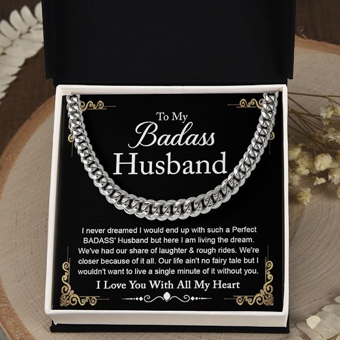 Mapileng Cuban Link Chain Necklace For Husband, Love You This Much To My Husband Classic Steel Jewelry Gift Birthday Christmas Anniversary Jewelry Gifts for Dad Brother Boyfriend Son