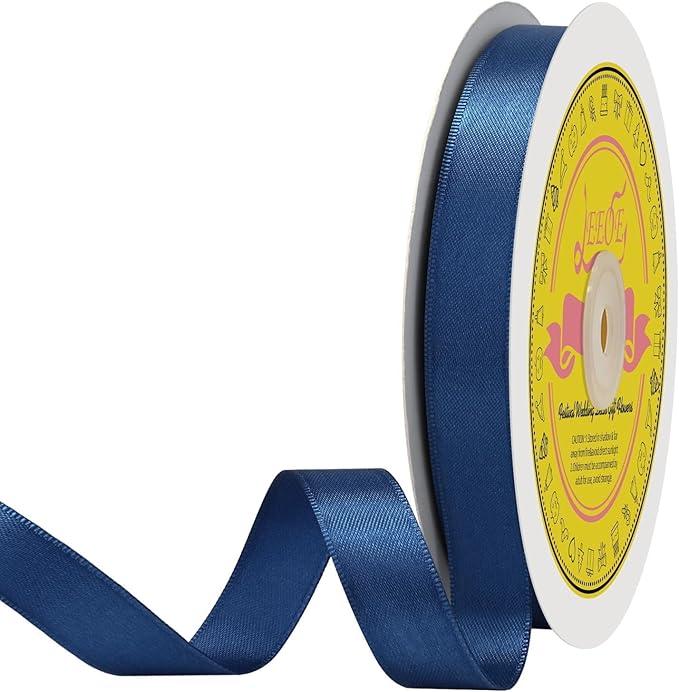 LEEQE Double Face Navy Blue Satin Ribbon 1/2 inch X 50 Yards Polyester Navy Blue Ribbon for Gift Wrapping Very Suitable for Weddings Party Invitation Decorations and More