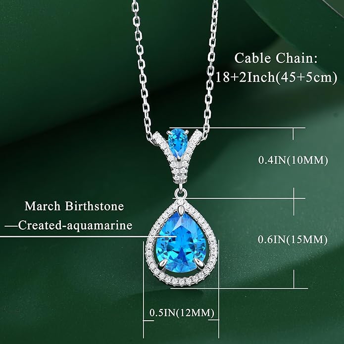 Birthstone Necklace 925 Sterling Silver Tear Drop 5A Cubic Zirconia Pendant Necklace Jewelry Birthday Gifts for Women