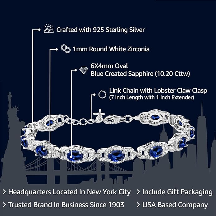 Gem Stone King 7-14 Cttw Oval Gemstone Birthstone Tennis Bracelet For Women | 925 Sterling Silver | Oval 6X4MM | 7 Inch With 1 Inch Extender | Fine Jewelry Gifts for Her Mom Women Wife