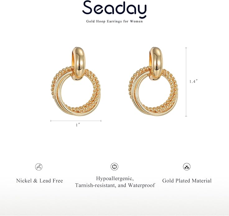 SEADAY Hoop/Stud Earrings Set for Women,Hypoallergenic Lightweight Non-Tarnish Everyday Earrings,Dainty Gold/Rhodium Plated Jewelry,Fashion Accessories,Christmas/Birthday Gift for Women Men