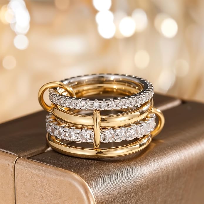 HOSICRON Gold Stackable Rings for Women Non Tarnish, Dainty Stackable 18k Gold Plated CZ Cubic Zirconia Rings, Gold Knuckle Women Rings Set