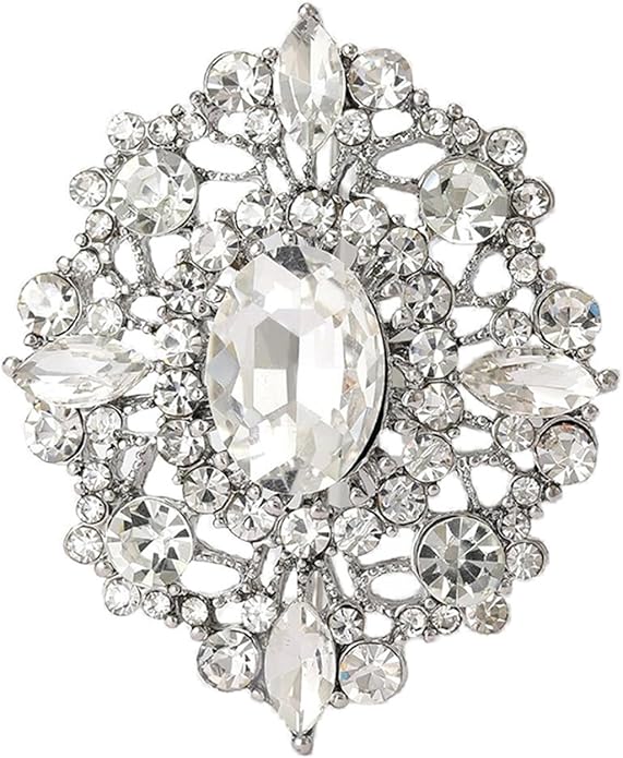 Crystal Rhinestone Brooch for Women Silver Brooch Pins for Women Clear Rhinestone Jewelry Pins for DIY Bridal Wedding Bouquet