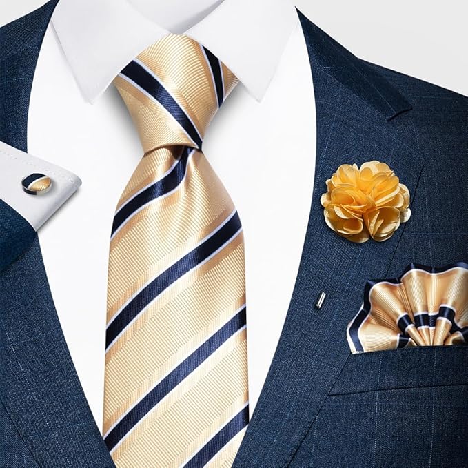 joy alice Ties Set Men Mixed Color Necktie Handkerchief Cufflinks Brooch 3.15 Formal