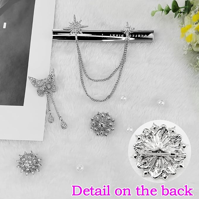 Yhsheen Silver Rhinestone Brooches Pin Kits Crystal Pearl Brooches for Bouquets for Wedding Decoration Accessories Jewelry Making Crafts(Sliver-14PCS)-C