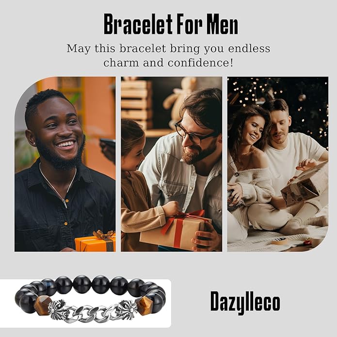 3pc Mens Beaded Bracelets Silver Stainless Steel Chain Bracelet for Men Handmade Braided Bracelet Sets Jewelry Gifts for Men