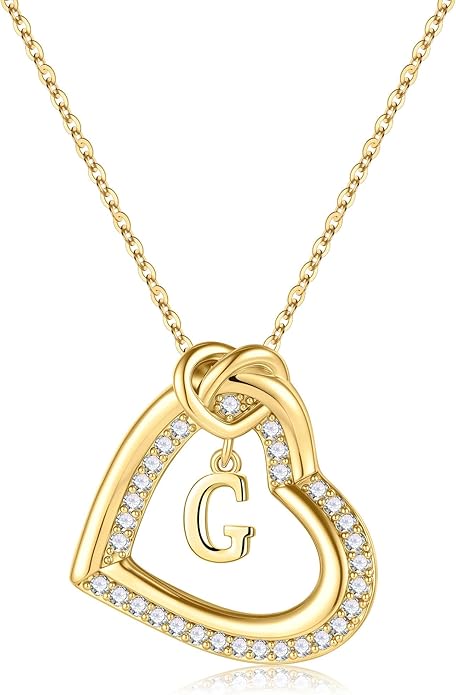 Turandoss Heart Initial Necklaces for Women - Dainty 14K Gold Plated Cubic Zirconia Heart Initial Necklaces Letter A-Z Pendant Necklace for Women Girls Jewelry Birthday Christmas Gifts