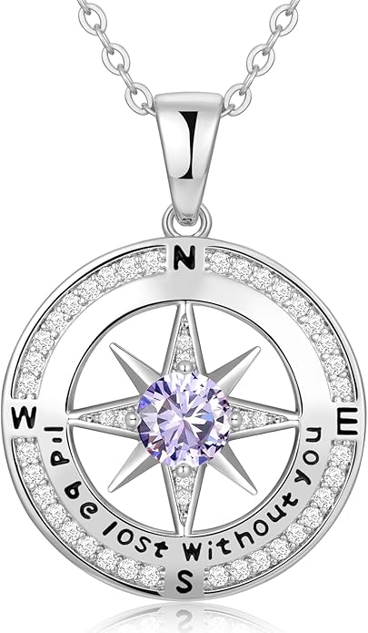 Zifeel Compass Necklace Gifts for Women wife - S925 Sterling Silver Birthstone Necklaces for Women - Anniversary Birthday Gifts for Her Wife Girlfriend - Valentines Mom Mothers Day Christmas Gifts Jewelry for Women