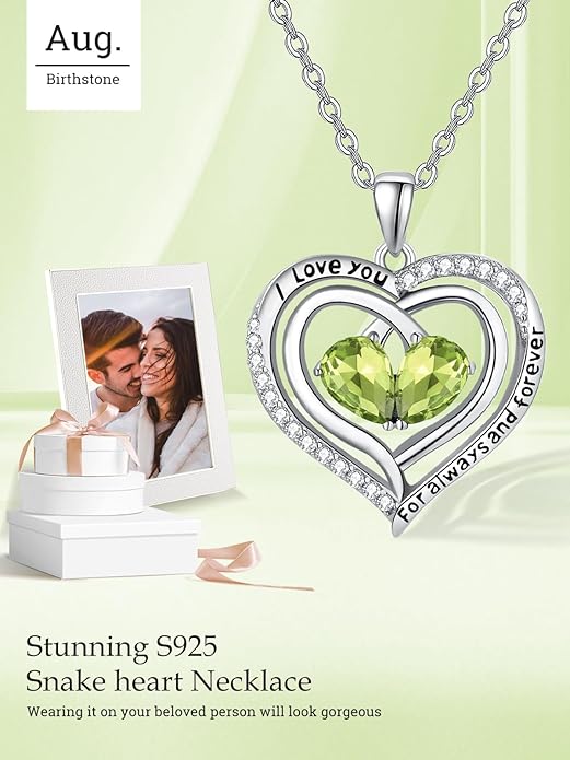 Zeuslia Double Birthstone Necklace Gifts for Wife - 925 Sterling Silver Sunflower/Rose/Crown Cross/Compass/Heart Pendant I Love You Necklace, Anniversary Birthday Gifts for Wife Girlfriend Mom Her