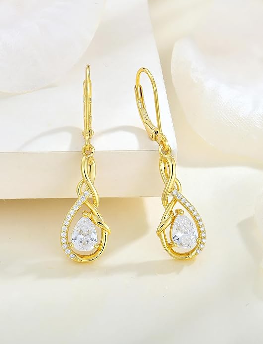 STARCHENIE Dangle & Drop Earrings Infinity Twisted Pendant Necklace 925 Sterling 14K Gold Plated Cubic Zirconia Jewelry Set for Women