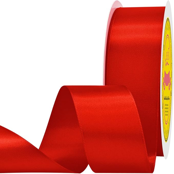 LEEQE Double Face Red Satin Ribbon 1-1/2 inch X 50 Yards Polyester Red Ribbon for Gift Wrapping Very Suitable for Weddings Party Hair Bow Invitation Decorations and More