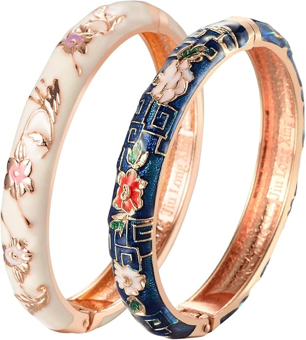 UJOY Cloisonne Bracelet Butterfly Hinge Indian Cuff Bangle Enameled Jewelry Flower Bracelets for Women Gift Box 55A114