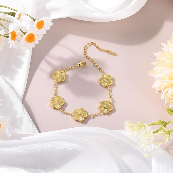 Snyxdrae Hypoallergenic Women's Four Leaf Clover Jewelry Set 14K Gold-Plated Stainless Steel Clover Necklace Bracelet Earrings Fashionable And Exquisite Daily for Women Accessory Gift