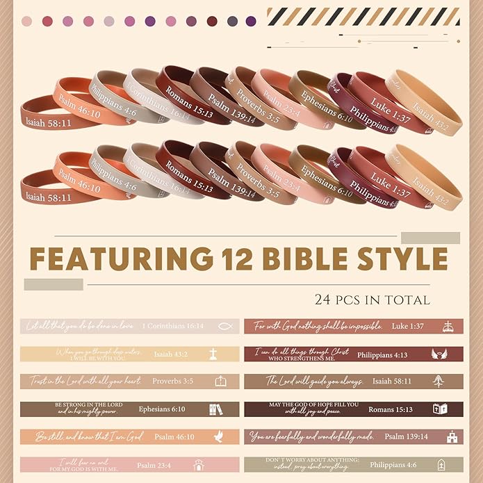 Ecation Bible Verses Bracelets Bulk Scripture Silicone Wristbands Inspirational Motivational Quote Rubber Wristbands Christian Bracelets for Easter Carnival Party Favors
