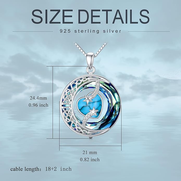 TOUPOP Christmas Gifts Birthstone Necklace 925 Sterling Silver Moon and Star Pendant with Blue Crystal Celtic Moon Jewelry Birthday Gifts for Women Mom Wife Her Daughter