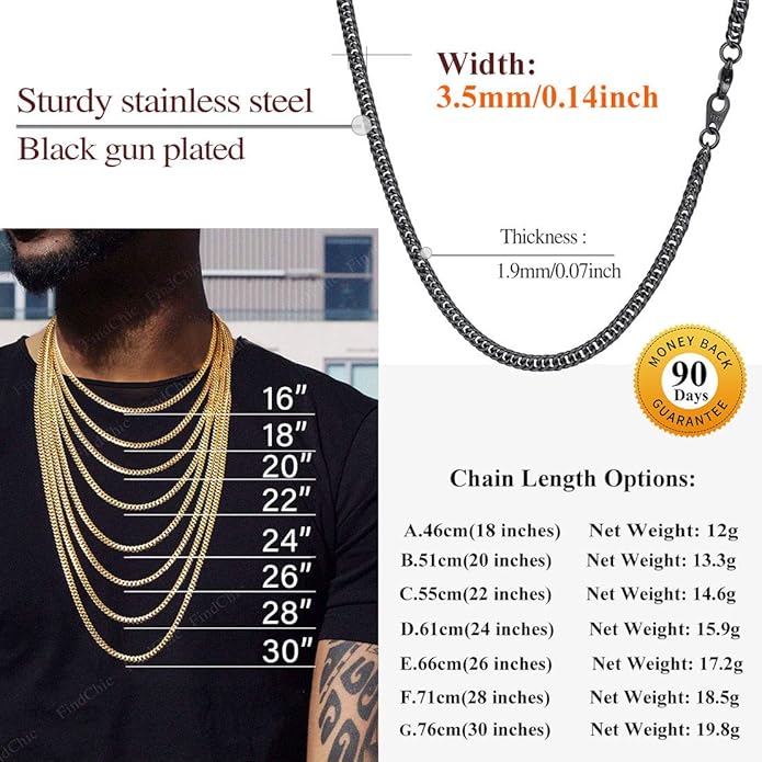 FindChic Men Curb Chain Necklace 18K Gold Plated/Stainless Steel/Black Chunky Double Tight Cuban Link Hip Hop Neck Chains for Men Boys 3.5MM/5MM/6MM/7MM/9MM/12MM 14''-30'' 8 Length Options (Send Gift Box)