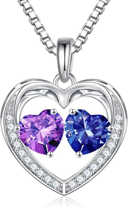 Iefil Christmas Gifts for Women Wife - 925 Sterling Silver Heart Birthstone Necklace, Anniversary Birthday Gifts for Women Wife Girlfriend Mom, Birthstone Jewelry Gift for Her