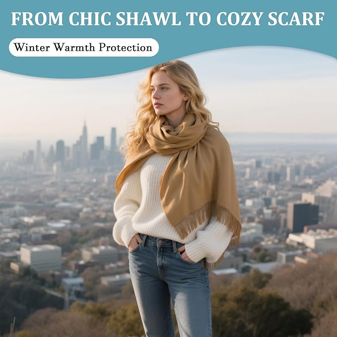FLEESOFT Winter Wool Scarf Shawl -Thick Oversized Pashmina Shawl Wrap,Soft Warm Winter Scarves,Travel Blanket Scarf for Women