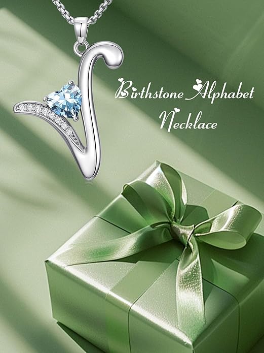 Christmas Gifts for Women Alphabet A to Z Initial Birthstone Pendant Necklaces for Women - 18k White Gold Plated Personalized Name Jewelry Valentine Mothers Day Birthday Gifts for Women Her Girlfriend