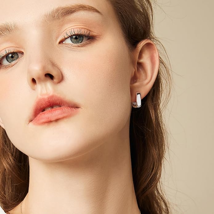 925 Sterling Silver Earrings Small Chunky Silver Earrings for Women Trendy 14K Gold Plated Hypoallergenic Cute Thick Huggie Hoops Earing Jewelry for Women Gifts