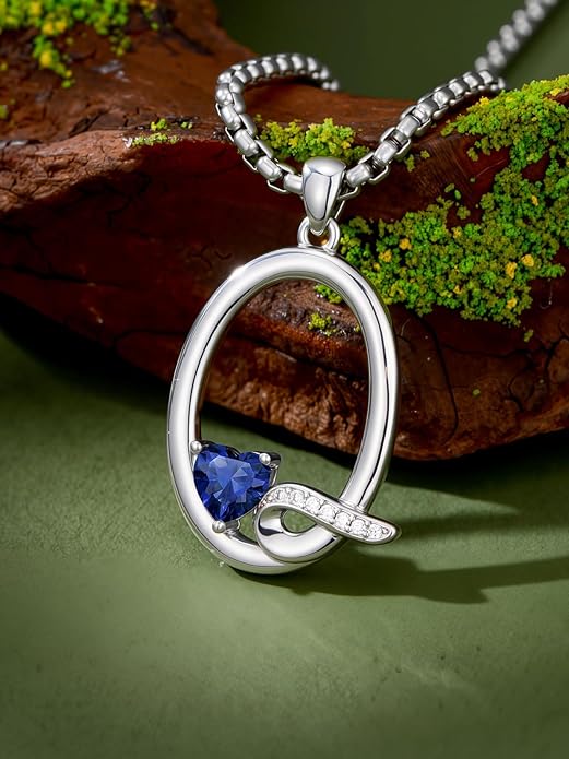 Christmas Gifts for Women Alphabet A to Z Initial Birthstone Pendant Necklaces for Women - 18k White Gold Plated Personalized Name Jewelry Valentine Mothers Day Birthday Gifts for Women Her Girlfriend