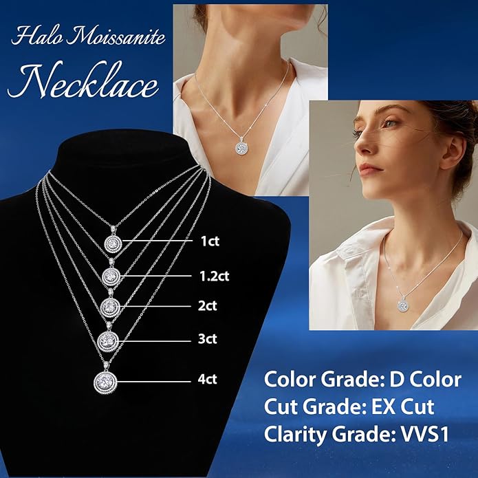 18K Gold Vermeil Imitation Diamond Necklace for Women, Moissanite Sterling Silver 18+2" Chain - Cluster Style