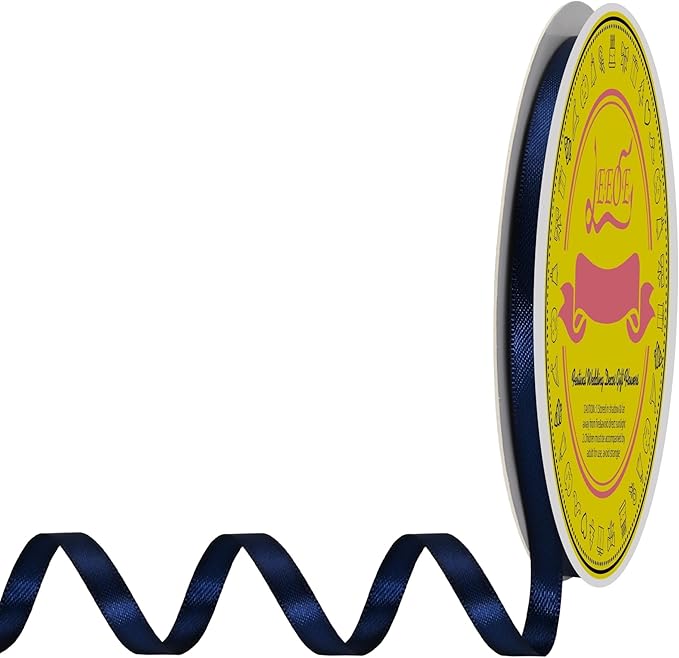 LEEQE Double Face Navy Blue Satin Ribbon 1/4 inch X 50 Yards Polyester Navy Blue Ribbon for Gift Wrapping Very Suitable for Weddings Party Hair Bow Invitation Decorations and More