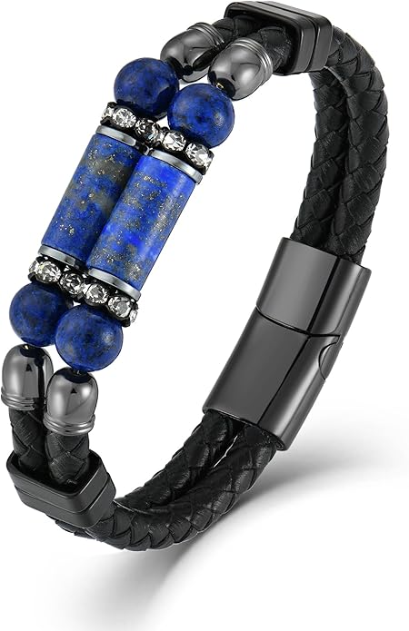 Lapis Lazuli Bracelets for Men Leather Black Bracelet