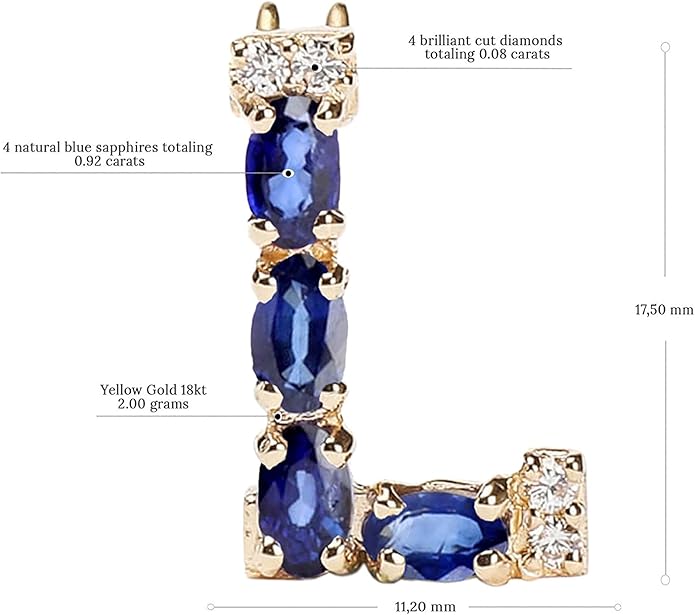 Albert Hern Blue Sapphire Initial Necklace With Diamonds & 18K Gold Chain | Irresistible Letter Pendants Jewelry | Perfect Valentine’s Day, Anniversary & Birthday Gift