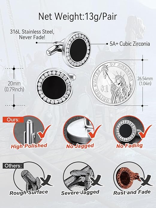 FaithHeart Mens Cufflinks, Norse Viking Tuxedo Shirt Cuff Links, Stainless Steel Cuff Links and Shirt Studs, Gift Box