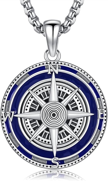 KINGWHYTE Compass Necklace for Men 925 Sterling Silver Birthday Gifts Graduation Travel Jewelry for Husband Brother with Stainless Steel Chain